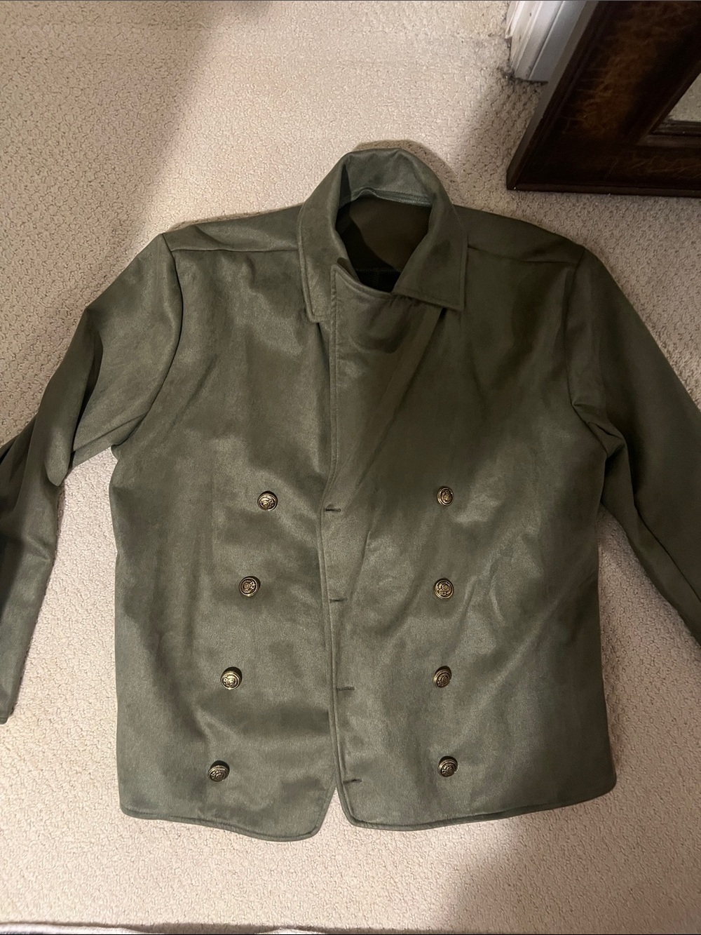 Source Unknown Olive Green Double-Breasted Pea Coat